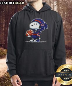 Snoopy in a Chicago Bears hoodie smiling at fans, showcasing Premium Peanuts character merchandise.