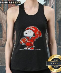 Alt Text: Premium Peanuts Snoopy wearing a Cleveland Browns hoodie, smiling at fans on a stylish tank top design.