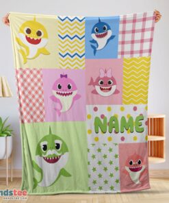 Premium Personalized Colorful Baby Shark Blanket Fleece Customized Blanket