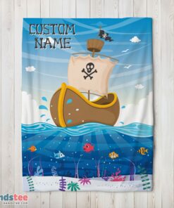 Premium Pirate Ship At Sea Fish Underwater Blanket Fleece Customized Blanket