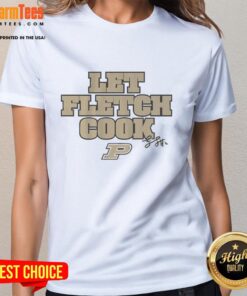 Alt Text: Premium Purdue Boilermakers basketball tee featuring Fletcher Loyer's Let Fletch Cook signature for ladies.