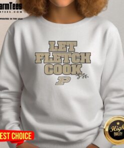 Alt Text: Premium Purdue Boilermakers basketball sweatshirt featuring Fletcher Loyer's Let Fletch Cook signature design.