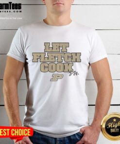 Premium Purdue Boilermakers Basketball Fletcher Loyer 'Let Fletch Cook' signature T-shirt in black with team logo.