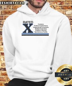 Premium Rated X hoodie featuring endless euphemisms and inappropriate innuendos in a stylish design.