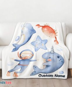 Premium Sea's Treasures Narwhal Dolphin Crab Starfish Scuba Divers Blanket Fleece Customized Blanket - Image 3