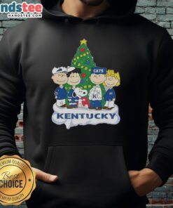 Alt Text: Premium Snoopy and Fiends Kentucky Wildcats Christmas Hoodie featuring festive design and team colors.