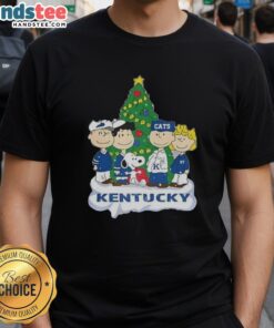 Alt Text: Premium Snoopy and Friends Kentucky Wildcats Christmas T-shirt featuring festive design and team logo for holiday cheer.