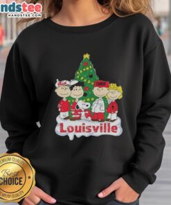 Premium Snoopy and Fiends Louisville Cardinals Christmas Sweatshirt featuring festive graphics and cozy design.