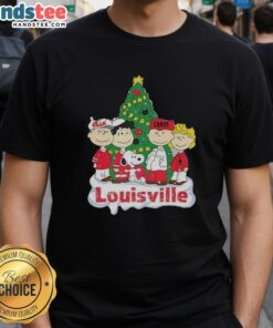 Alt Text: Premium Snoopy and Friends Louisville Cardinals Christmas T-Shirt featuring festive graphics and vibrant colors.
