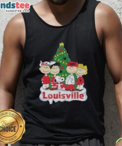 Premium Snoopy and Fiends Louisville Cardinals Christmas tank top featuring festive design for holiday fans.