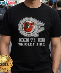 Premium Star Wars Baltimore Orioles T-Shirt featuring iconic characters and team logo for fans and collectors.