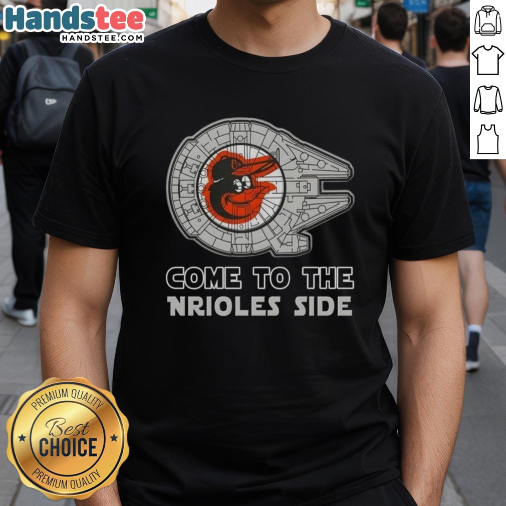 premium-star-wars-come-to-the-baltimore-orioles-side-t-shirt Premium Star Wars Baltimore Orioles T-Shirt featuring iconic characters and team logo for fans and collectors.