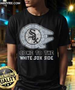 Alt Text: Premium Star Wars Come To The Chicago White Sox Side T-Shirt featuring iconic characters and team logo in vibrant colors.