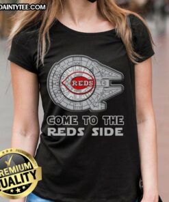 Premium Star Wars Cincinnati Reds Side Ladies Tee featuring a stylish design for fans of both franchises.