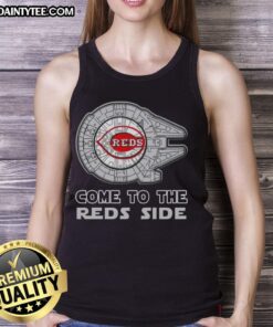 Premium Star Wars Come to the Cincinnati Reds Side Tank Top featuring iconic graphics and a stylish design for fans.