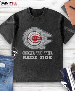 Premium Star Wars Cincinnati Reds side washed t-shirt featuring vibrant graphics and a comfortable fit for fans.