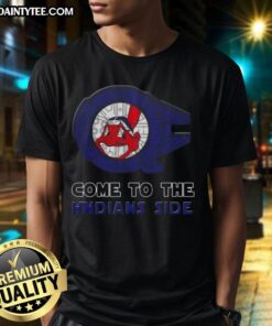 Premium Star Wars Cleveland Indians Side T-Shirt featuring iconic characters and team logo for fans and collectors.