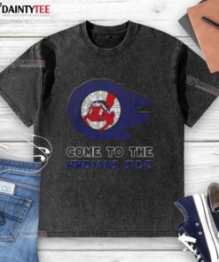Alt Text: Premium Star Wars Come to the Cleveland Indians Side Washed T-Shirt featuring a stylish design for fans.