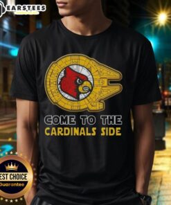 Alt Text: Premium Star Wars Louisville Cardinals T-Shirt featuring iconic characters and vibrant team colors for fans.