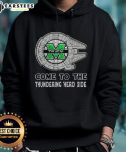 Alt Text: Premium Star Wars Come to the Marshall Thundering Herd side hoodie featuring vibrant graphics and cozy design.