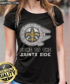 Premium Star Wars Come to the New Orleans Saints Side Ladies Tee featuring vibrant graphics and a stylish fit.
