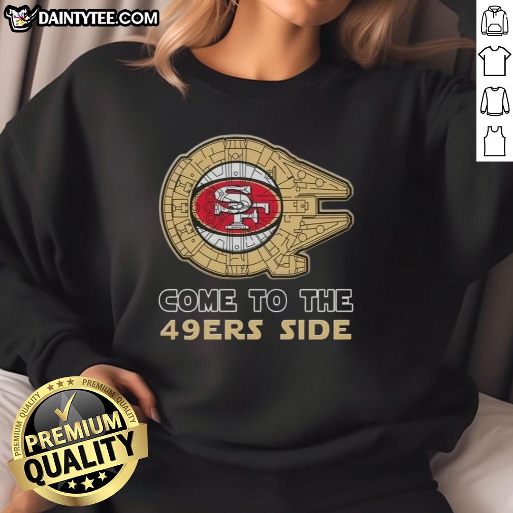 premium-star-wars-come-to-the-san-francisco-49ers-side-sweatshirt Premium Star Wars sweatshirt featuring San Francisco 49ers logo, perfect for fans of both franchises.