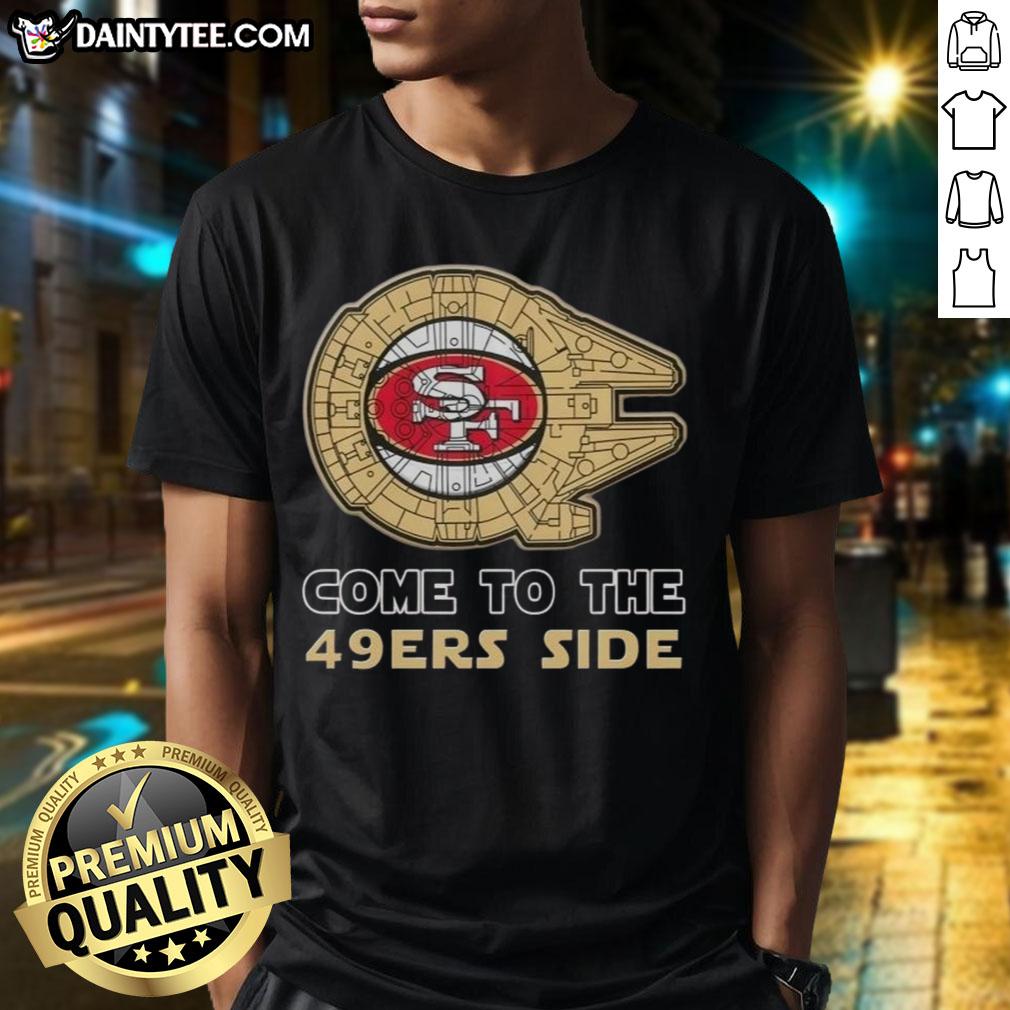 premium-star-wars-come-to-the-san-francisco-49ers-side-t-shirt Premium Star Wars Come To The San Francisco 49ers Side T-Shirt featuring iconic characters and team logo design.