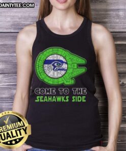 Premium Star Wars Come to the Seattle Seahawks Side Tank Top featuring iconic graphics for fans and casual wear.