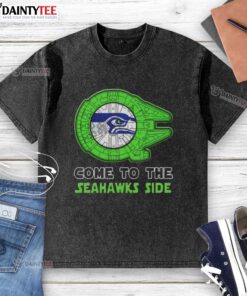 Premium Star Wars Seattle Seahawks side-washed t-shirt featuring vibrant graphics for fans and collectors.
