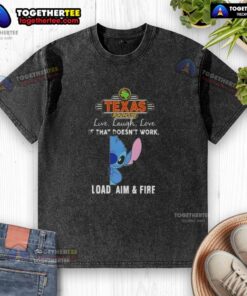 Premium Stitch X Texas Roadhouse 'Live Laugh Love' T-shirt in washed style, featuring playful gun-themed design.