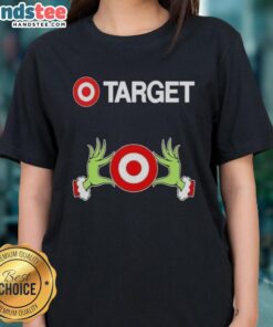 Premium Target X Grinch hands Merry Christmas ladies tee design featuring festive graphics and vibrant colors.