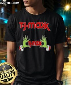 Premium Tj Maxx X Grinch Hands Merry Christmas T-Shirt featuring festive design and vibrant colors for holiday cheer.
