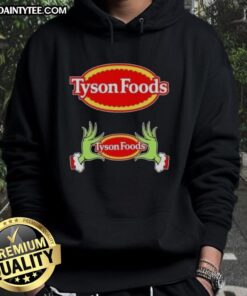 Premium Tyson Foods X Grinch Hands Merry Christmas Hoodie with festive design and vibrant colors for holiday cheer.