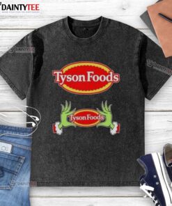 Premium Tyson Foods X Grinch Merry Christmas washed t-shirt featuring festive design and vibrant colors for holiday cheer.