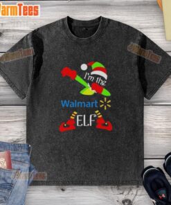 Premium Walmart I'm The Elf Dabbing Merry Christmas Washed T-Shirt featuring a festive elf design for holiday cheer.