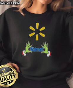 Alt Text: Premium Walmart X Grinch Hands Merry Christmas Sweatshirt featuring a festive design perfect for holiday cheer.