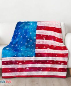 Premium Watercolor American Flag Distressed USA Patriotic Blanket Fleece Blanket - Image 3