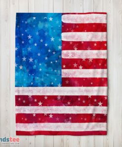 Premium Watercolor American Flag Distressed USA Patriotic Blanket Fleece Blanket