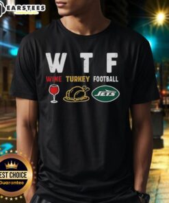 Premium Wine Turkey New York Jets Football Thanksgiving T-Shirt featuring festive design for football fans.