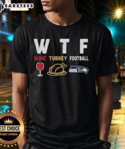 Premium Wine Turkey Seattle Seahawks Football Thanksgiving T-Shirt featuring festive design for fans celebrating the holiday.