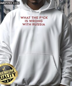 Premium 'WTF Is Wrong With Russia' Hoodie showcasing bold text design and high-quality fabric for stylish activism.