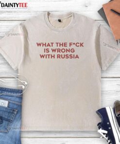 Premium 'Wtf Is Wrong With Russia' washed t-shirt featuring bold text design, perfect for casual wear and statement fashion.