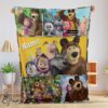 Pretty Cartoon Marsha And The Bear Family Cute Blanket Fleece Customized Blanket