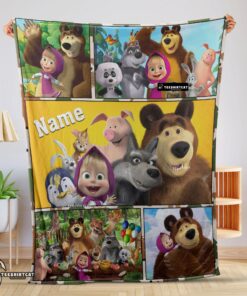 Pretty Cartoon Marsha And The Bear Family Cute Blanket Fleece Customized Blanket