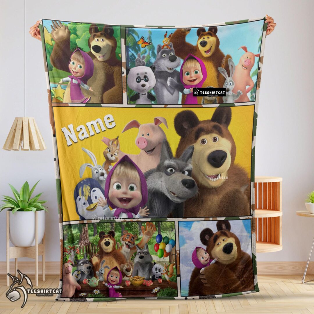 Pretty Cartoon Marsha And The Bear Family Cute Blanket Fleece Customized Blanket Eliana-mk-01