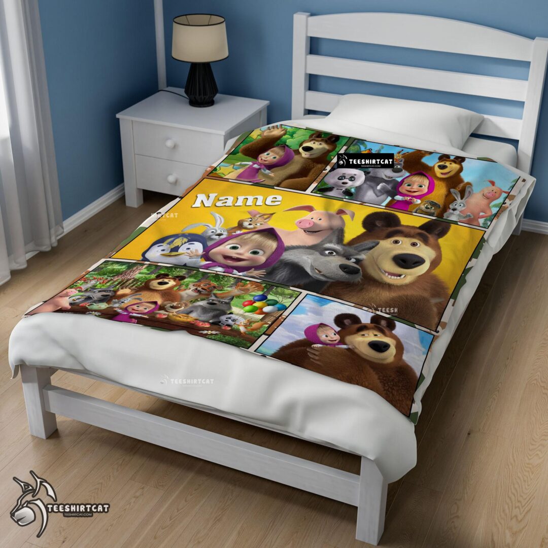 Pretty Cartoon Marsha And The Bear Family Cute Blanket Fleece Customized Blanket Eliana-mk-02