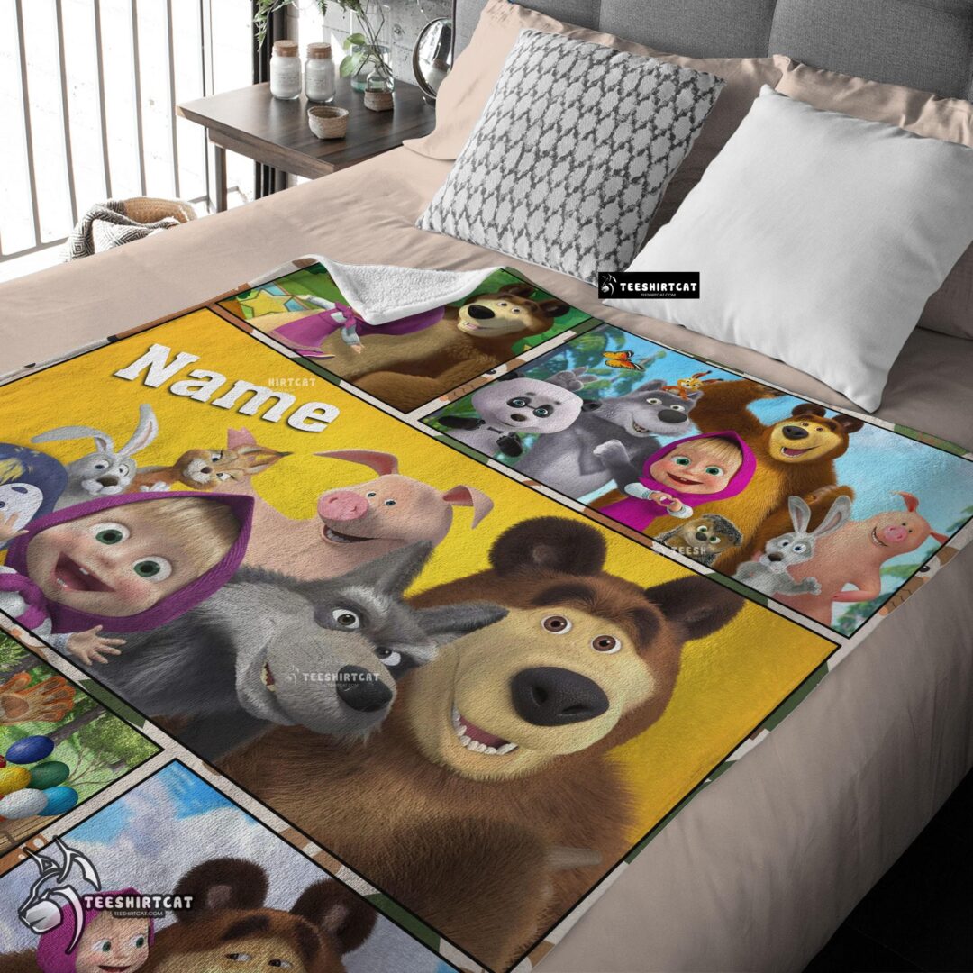 Pretty Cartoon Marsha And The Bear Family Cute Blanket Fleece Customized Blanket Eliana-mk-03