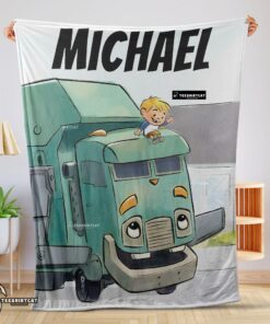Pretty Cartoon Trash Truck Cute Blanket Fleece Customized Blanket
