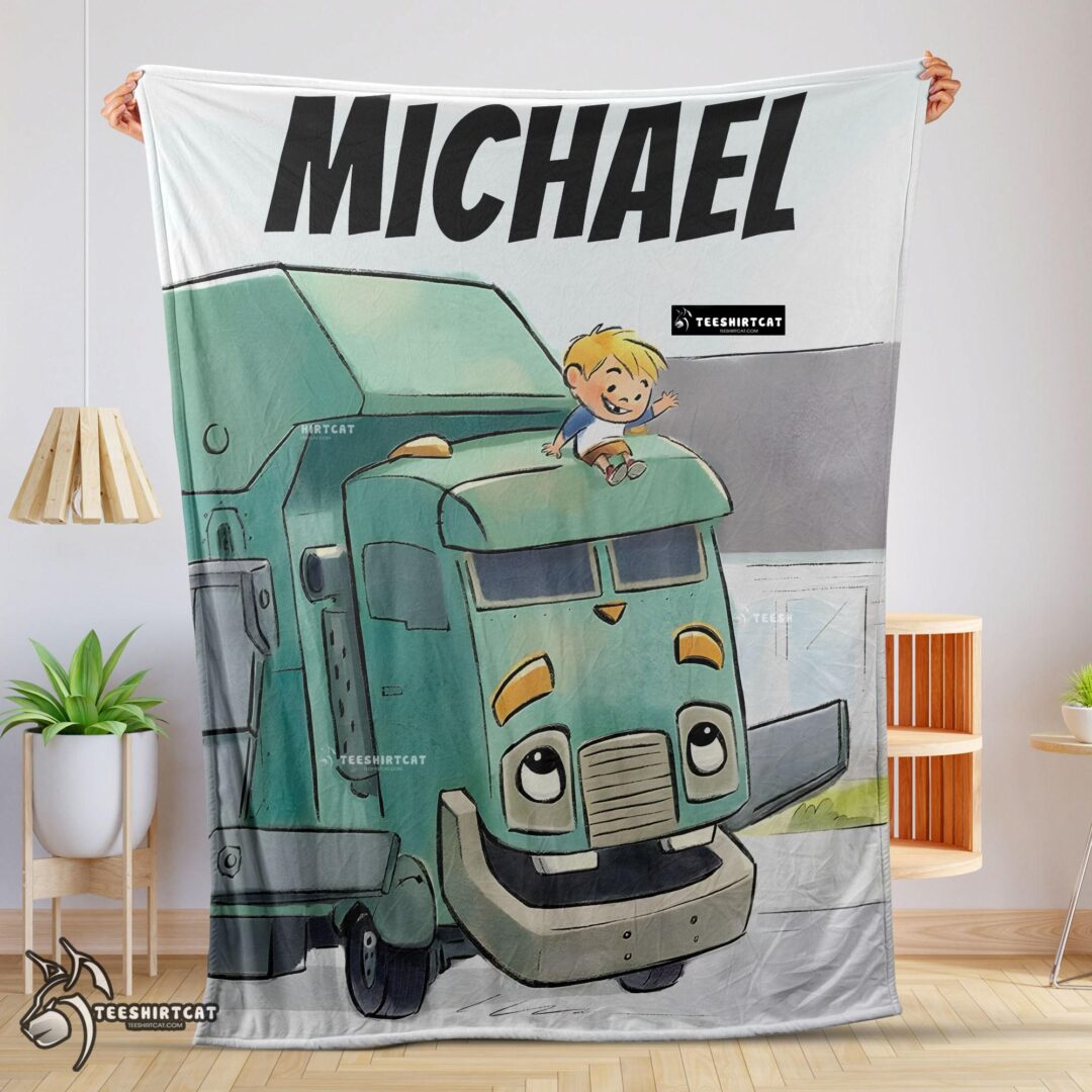 Pretty Cartoon Trash Truck Cute Blanket Fleece Customized Blanket