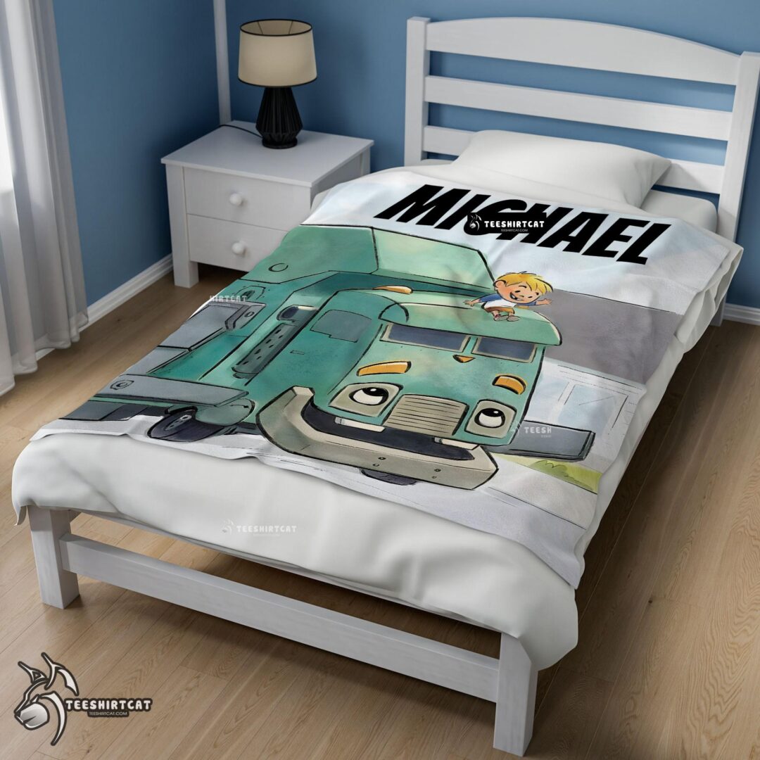 Pretty Cartoon Trash Truck Cute Blanket Fleece Customized Blanket